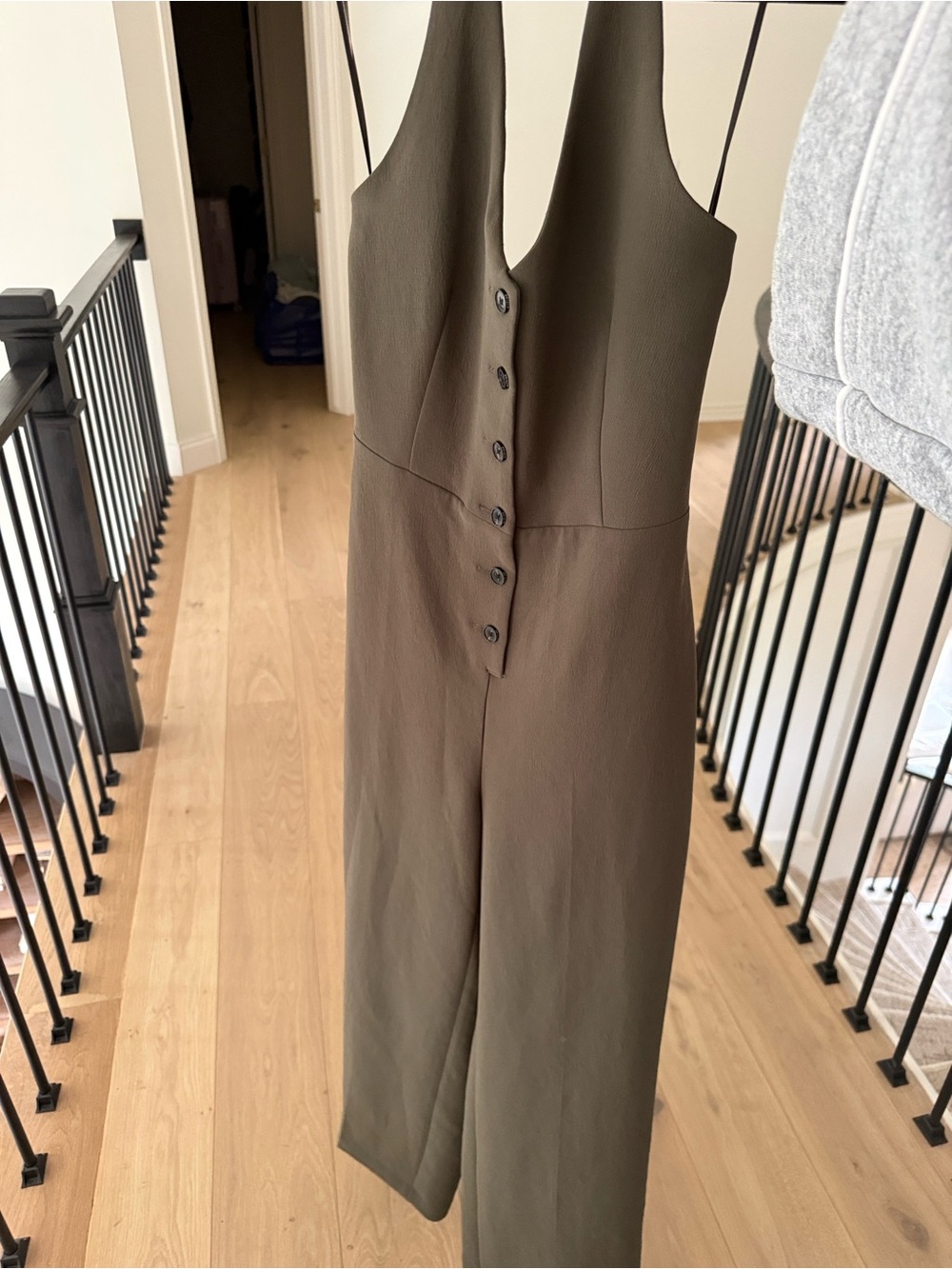 Aritzia Backless Halter Button-Front Jumpsuit in Olive green